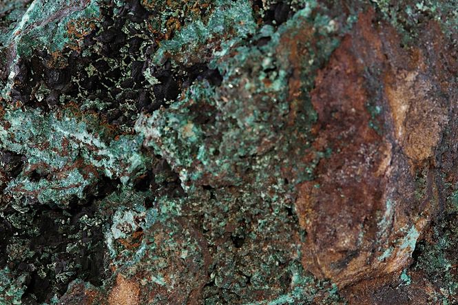 Hovedbilde Malakitt, kupritt og div. kobbermineraler, Tafraout
