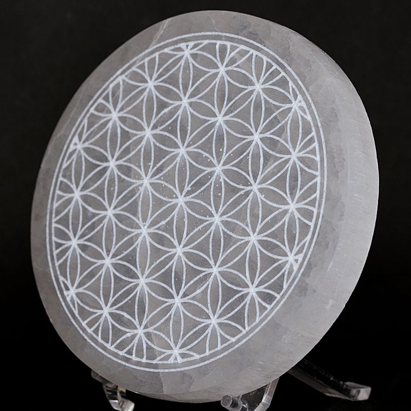 Selenitt, bordbrikke, mandala-dekorasjon, 10 cm