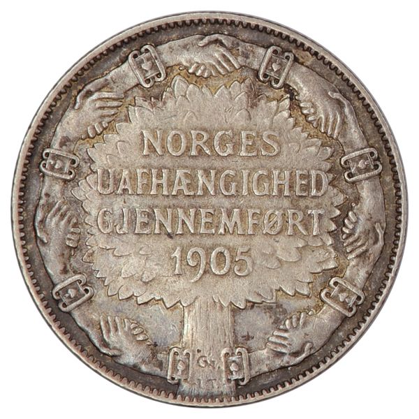 Hovedbilde 2 kroner 1907, unionsoppløsningen, kv. 1+
