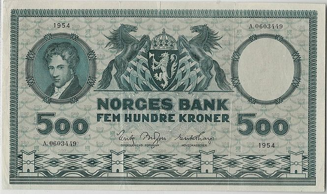 Hovedbilde 500 kroner 1954, trebretter, kv. 1