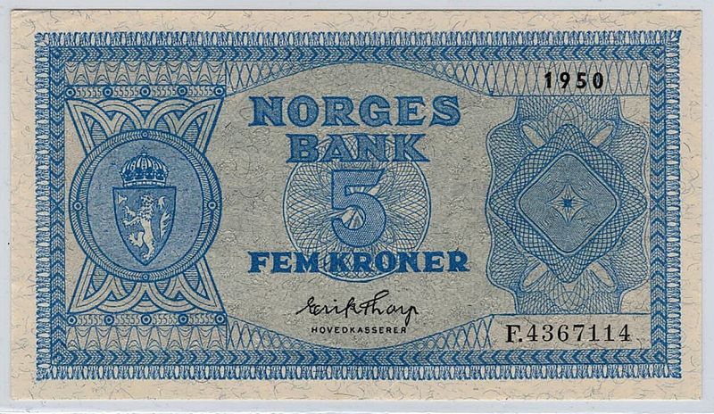 5 kroner 1950 F, kv. 1+/01