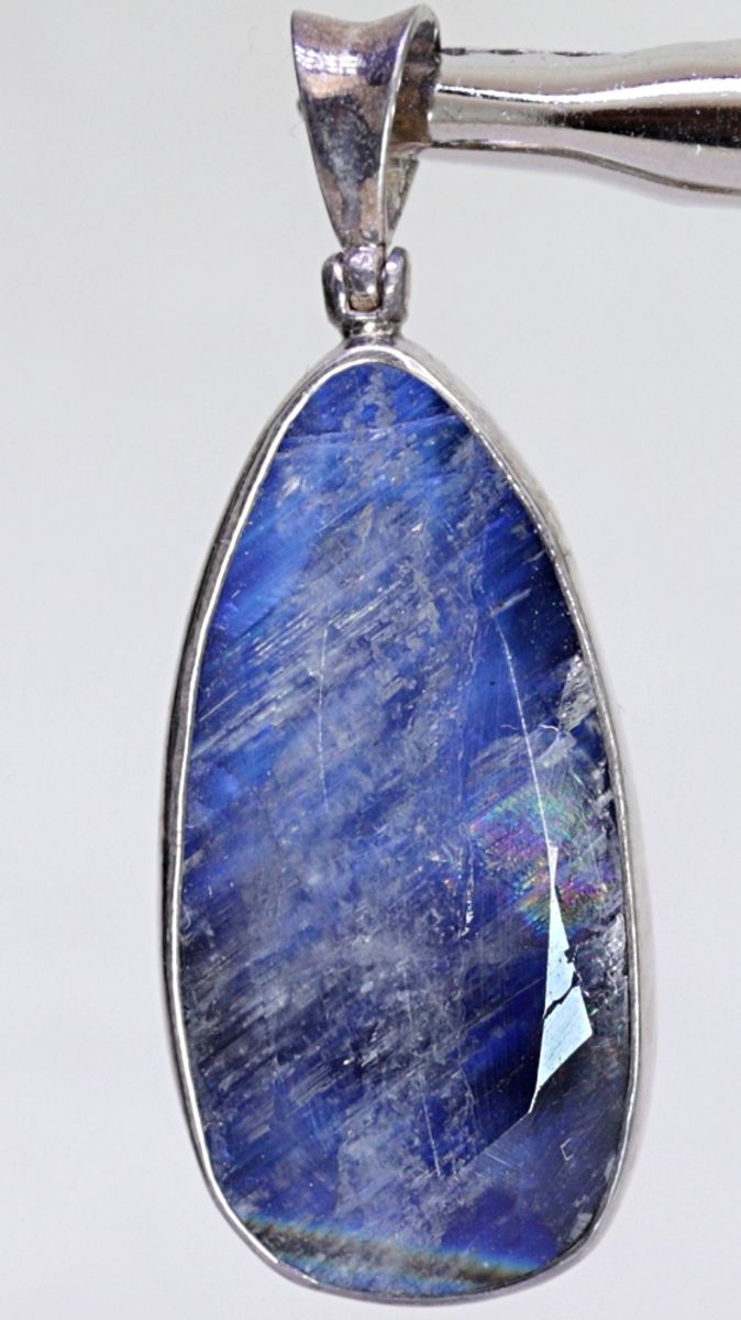 Labradoritt, mørk blå, sølvanheng