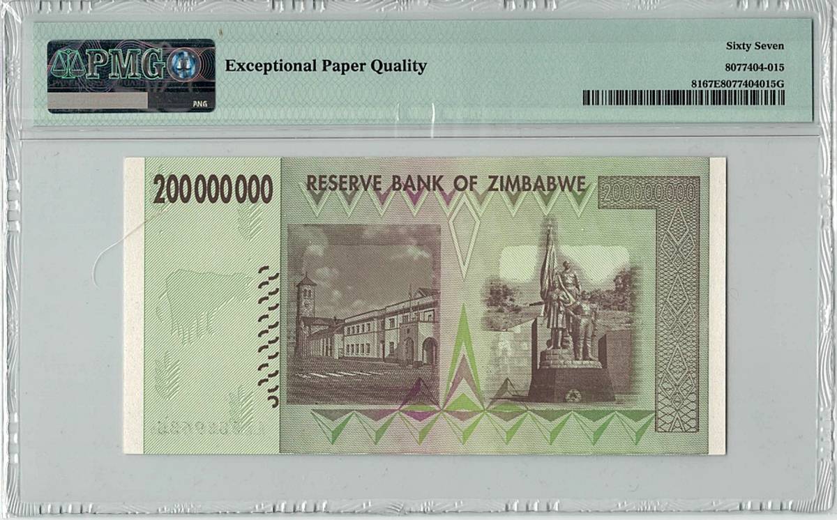 Zimbabwe, 200 000 000 dollars 2008, PMG 67 EPQ