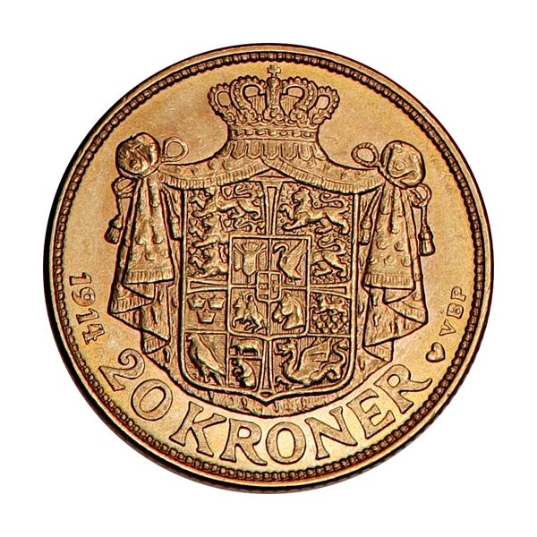 Hovedbilde Danmark, 20 kroner 1914, 8,06 gram rent gull