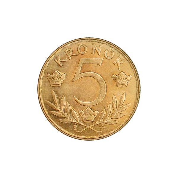 Hovedbilde Sverige, 5 kronor 1920, anhengt, 2,01 gram gull