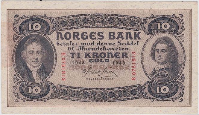 Hovedbilde 10 kroner 1943 E, kv. 01
