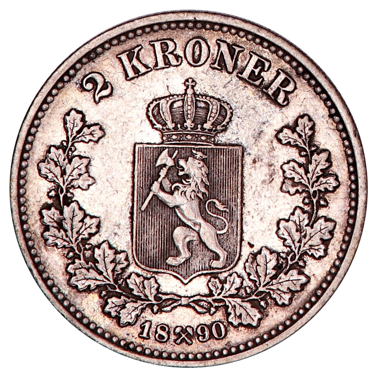 2 kroner 1890, kv. 1+