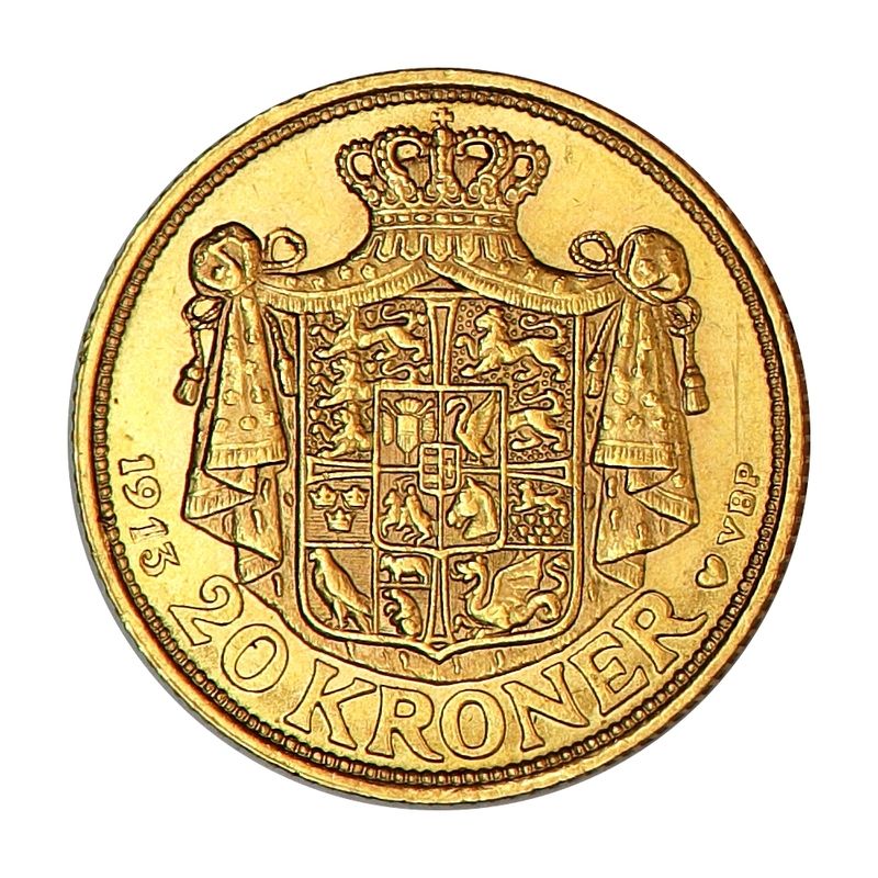 SPOT +6%, Danmark, 20 kr  1913, 8,06 gram gull