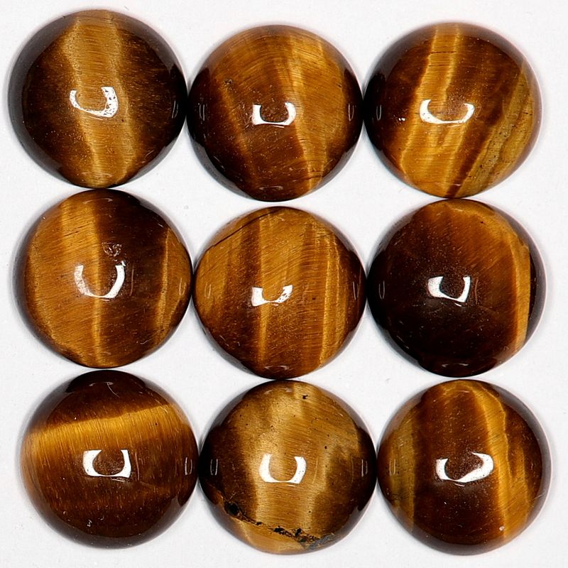 Cabochon, tigerøye, gul, 14 mm