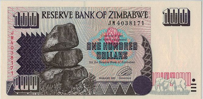 Hovedbilde Zimbabwe, 100 dollars 1995