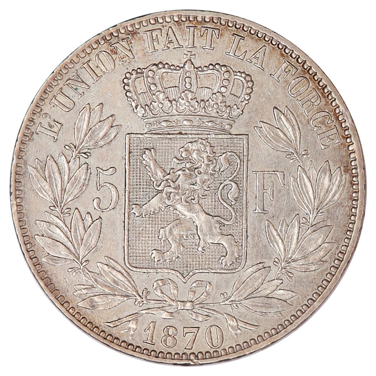 Belgia, 5 francs 1870, Leopold II