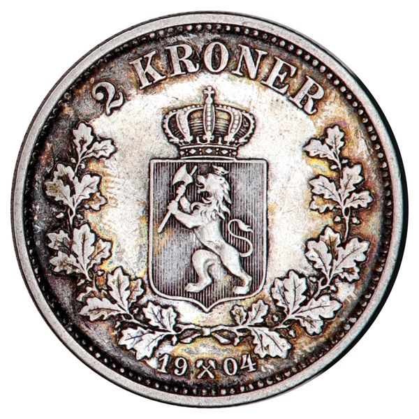 Hovedbilde 2 kroner 1904, kv. 1/1+, renset