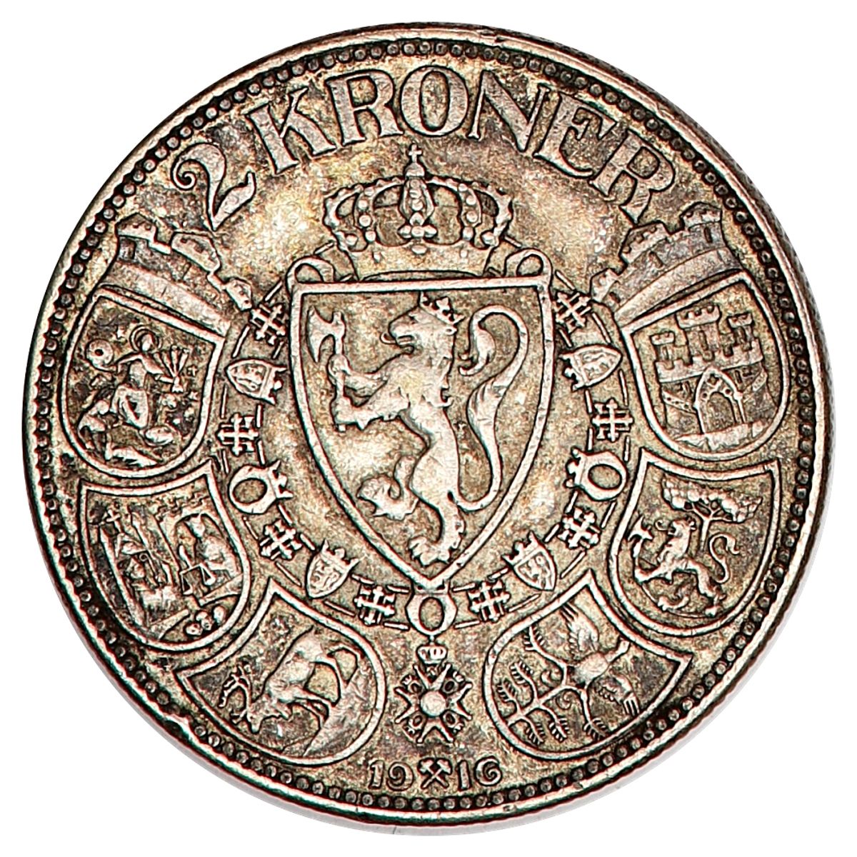 2 kroner 1916, kv. 1+, kh