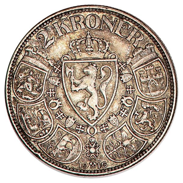 Hovedbilde 2 kroner 1916, kv. 1+, kh